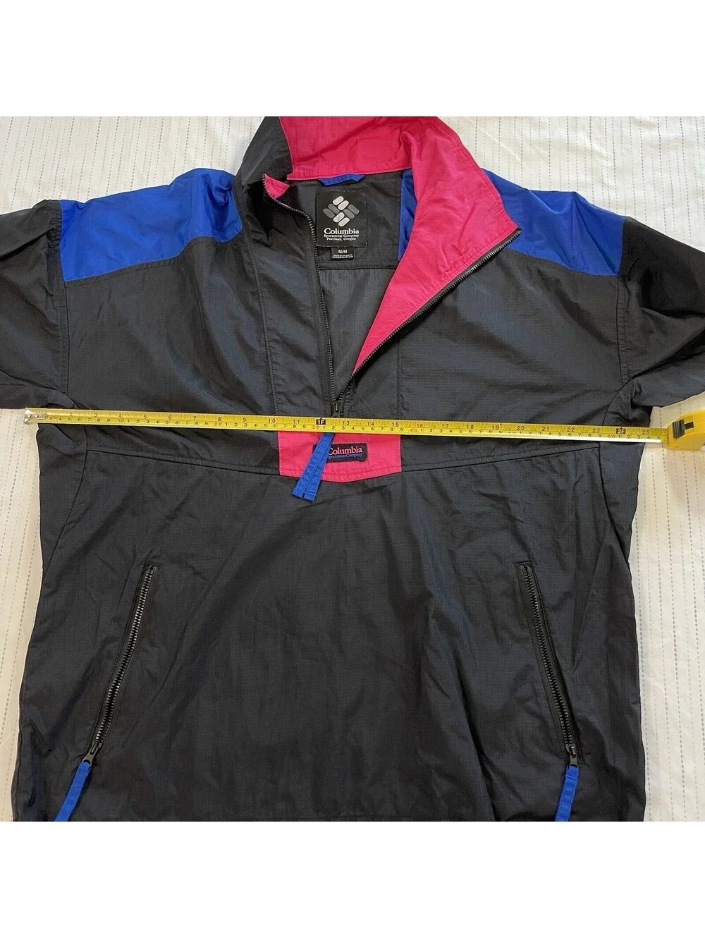 Columbia Men’s M Regular Colorblock Anorak Jacket Black/Blue/Pink 1/2 Zip